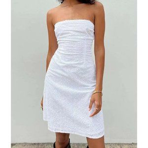 NWT White Summer Tube Top Hollow Out Zipper Short Dress Size Small US 4